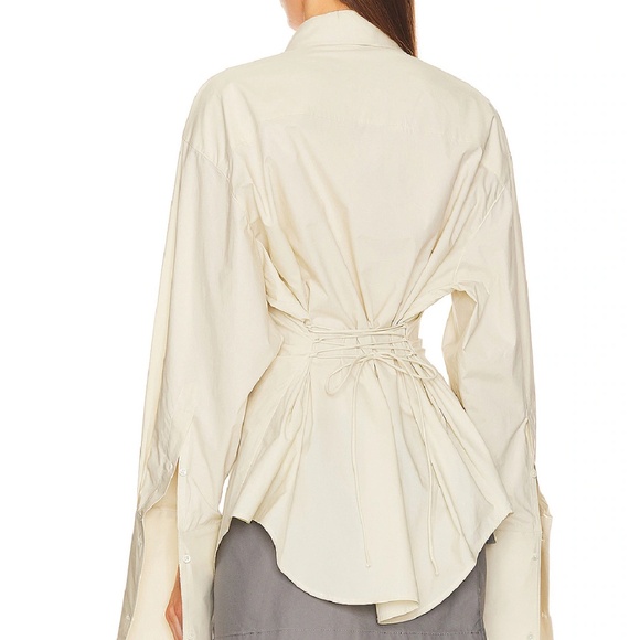 BNWT BEST HELSA Revolve Poplin Lace Back Shirt - Hay Light Beige - Picture 4 of 8